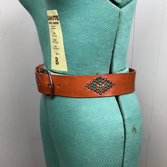 Genuine Leather Distressed Belt Metal Stud Detail Brown Boho Size Small - Picture 3 of 15